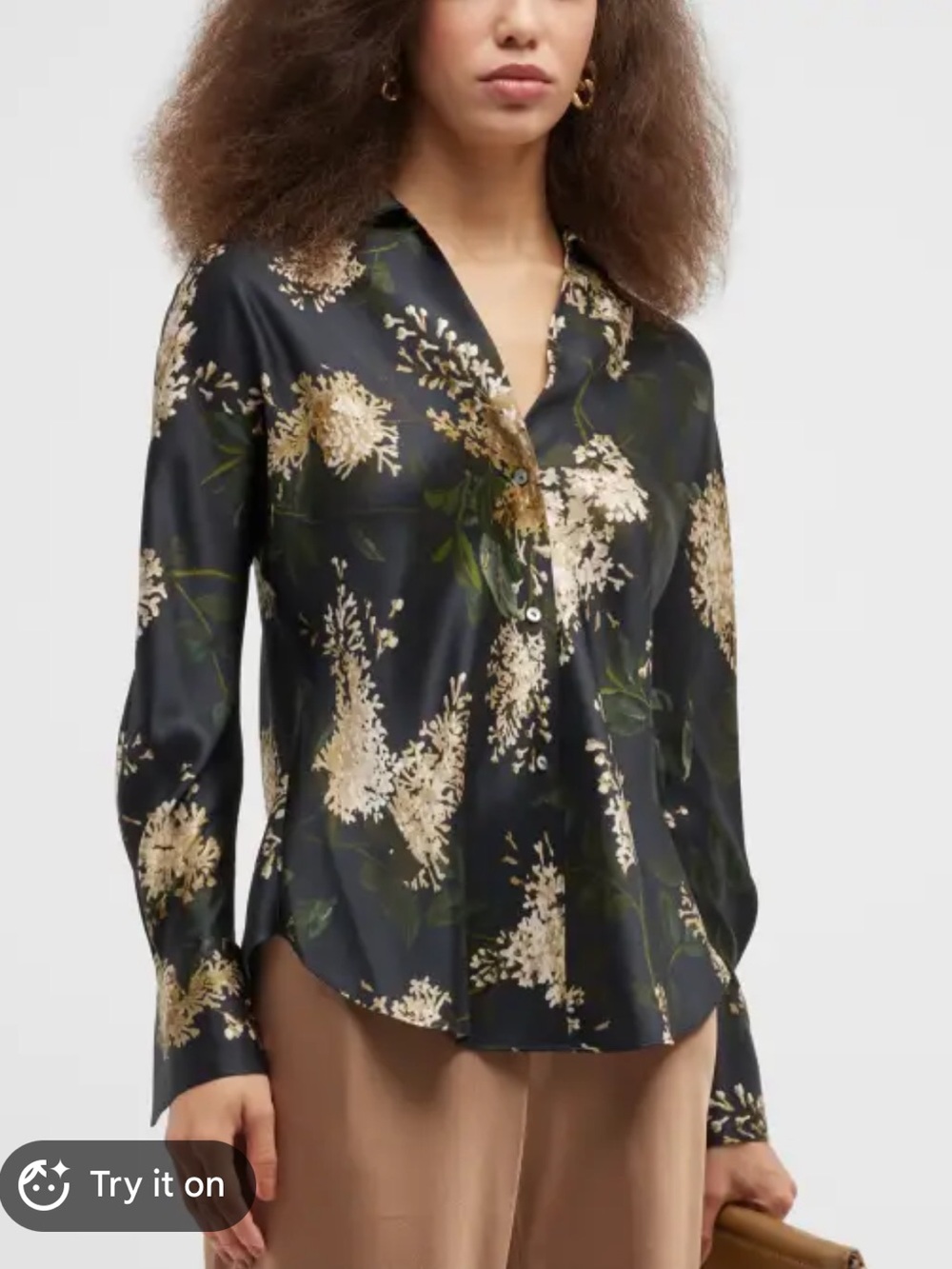 Vince Black Floral Silk Button-Front Blouse
